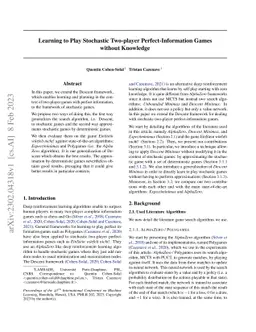 Learning to Play Stochastic Two-player Perfect-Information Games without
  Knowledge