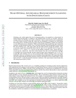 Near-Optimal Adversarial Reinforcement Learning with Switching Costs