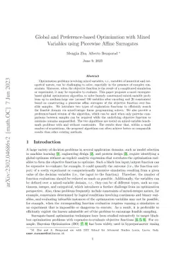 Global and Preference-based Optimization with Mixed Variables using
  Piecewise Affine Surrogates