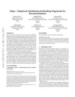 Adap-$τ$: Adaptively Modulating Embedding Magnitude for
  Recommendation