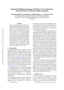 Massively Multilingual Language Models for Cross Lingual Fact Extraction
  from Low Resource Indian Languages