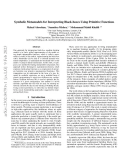 Symbolic Metamodels for Interpreting Black-boxes Using Primitive
  Functions