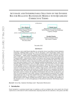 Accurate and Interpretable Solution of the Inverse Rig for Realistic
  Blendshape Models with Quadratic Corrective Terms