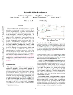 Reversible Vision Transformers