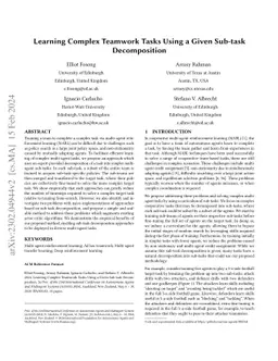 Learning Complex Teamwork Tasks Using a Given Sub-task Decomposition