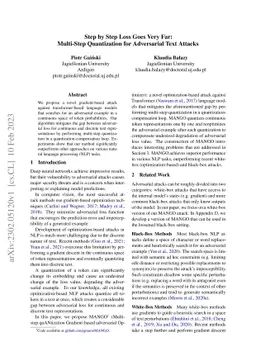 Step by Step Loss Goes Very Far: Multi-Step Quantization for Adversarial
  Text Attacks