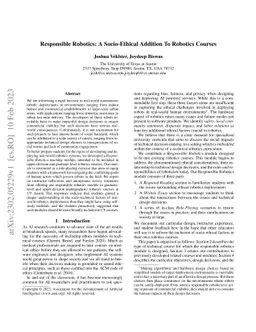 Responsible Robotics: A Socio-Ethical Addition To Robotics Courses