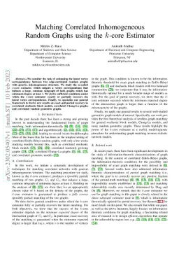 Matching Correlated Inhomogeneous Random Graphs using the $k$-core
  Estimator