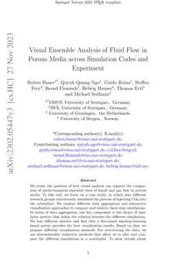 Visual Ensemble Analysis of Fluid Flow in Porous Media across Simulation
  Codes and Experiment