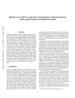 High Recovery with Fewer Injections: Practical Binary Volumetric
  Injection Attacks against Dynamic Searchable Encryption