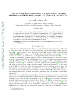A Policy Gradient Framework for Stochastic Optimal Control Problems with Global Convergence Guarantee