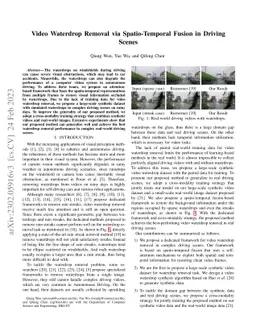 Video Waterdrop Removal via Spatio-Temporal Fusion in Driving Scenes