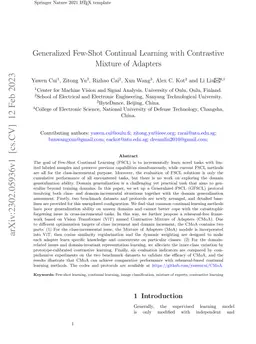 Generalized Few-Shot Continual Learning with Contrastive Mixture of
  Adapters