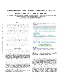 RESDSQL: Decoupling Schema Linking and Skeleton Parsing for Text-to-SQL