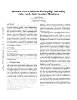 Quantum Neuron Selection: Finding High Performing Subnetworks With
  Quantum Algorithms