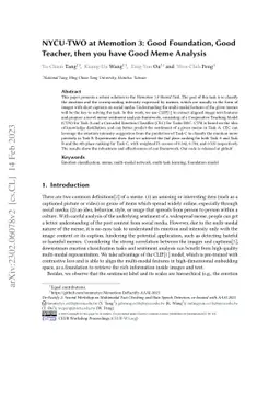 NYCU-TWO at Memotion 3: Good Foundation, Good Teacher, then you have
  Good Meme Analysis