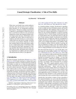 Causal Strategic Classification: A Tale of Two Shifts