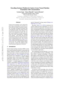 Encoding Sentence Position in Context-Aware Neural Machine Translation
  with Concatenation