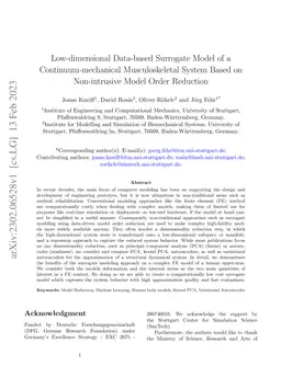 Low-dimensional Data-based Surrogate Model of a Continuum-mechanical
  Musculoskeletal System Based on Non-intrusive Model Order Reduction