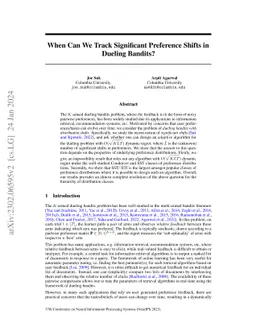 When Can We Track Significant Preference Shifts in Dueling Bandits?
