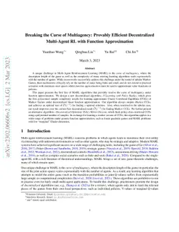 Breaking the Curse of Multiagency: Provably Efficient Decentralized
  Multi-Agent RL with Function Approximation