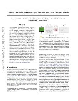 Guiding Pretraining in Reinforcement Learning with Large Language Models