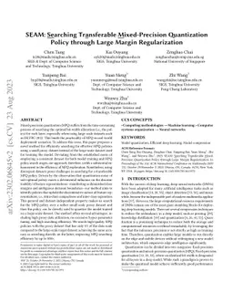 SEAM: Searching Transferable Mixed-Precision Quantization Policy through
  Large Margin Regularization