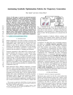 Autotuning Symbolic Optimization Fabrics for Trajectory Generation