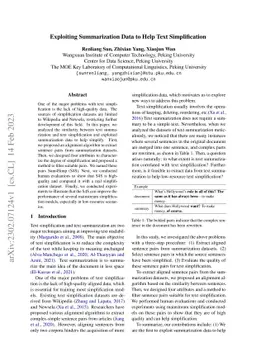 Exploiting Summarization Data to Help Text Simplification