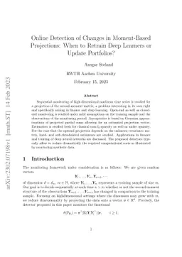 Online Detection of Changes in Moment-Based Projections: When to Retrain Deep Learners or Update Portfolios?