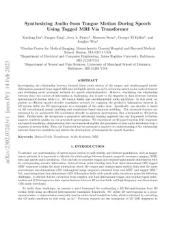 Synthesizing audio from tongue motion during speech using tagged MRI via
  transformer
