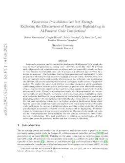 Generation Probabilities Are Not Enough: Exploring the Effectiveness of
  Uncertainty Highlighting in AI-Powered Code Completions