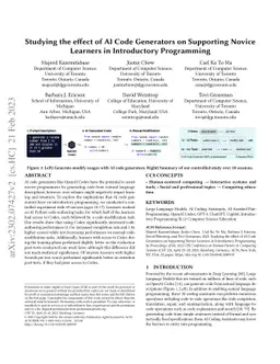 Studying the effect of AI Code Generators on Supporting Novice Learners
  in Introductory Programming