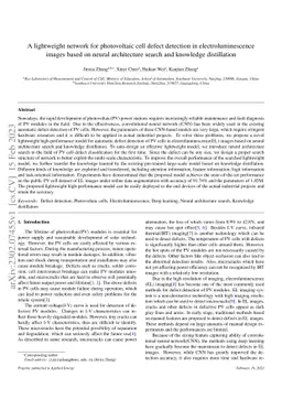 A lightweight network for photovoltaic cell defect detection in
  electroluminescence images based on neural architecture search and knowledge
  distillation