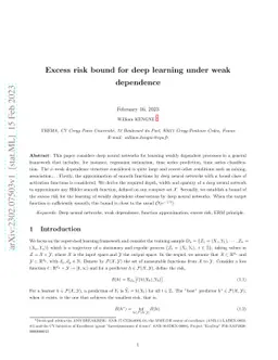 Excess risk bound for deep learning under weak dependence