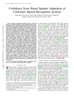 Confidence Score Based Speaker Adaptation of Conformer Speech
  Recognition Systems