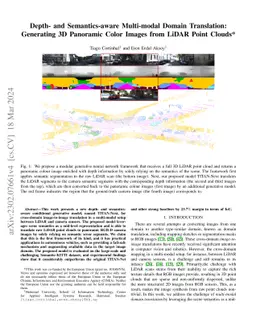 Depth- and Semantics-aware Multi-modal Domain Translation: Generating 3D
  Panoramic Color Images from LiDAR Point Clouds