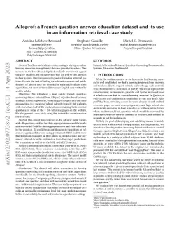 Alloprof: a new French question-answer education dataset and its use in
  an information retrieval case study