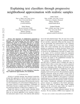 Explaining text classifiers through progressive neighborhood
  approximation with realistic samples