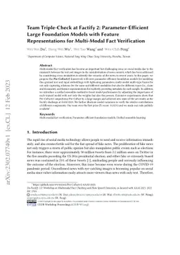 Team Triple-Check at Factify 2: Parameter-Efficient Large Foundation
  Models with Feature Representations for Multi-Modal Fact Verification