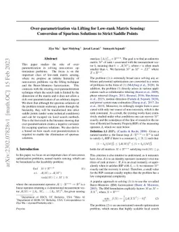 Over-parametrization via Lifting for Low-rank Matrix Sensing: Conversion
  of Spurious Solutions to Strict Saddle Points
