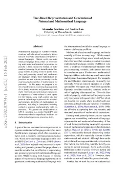Tree-Based Representation and Generation of Natural and Mathematical
  Language