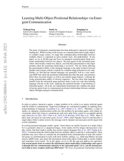 Learning Multi-Object Positional Relationships via Emergent
  Communication