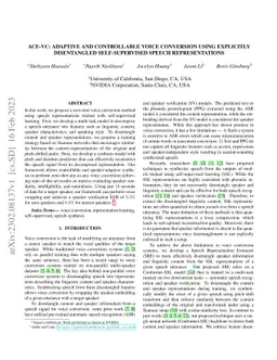 ACE-VC: Adaptive and Controllable Voice Conversion using Explicitly
  Disentangled Self-supervised Speech Representations