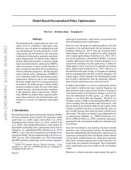 Model-Based Decentralized Policy Optimization