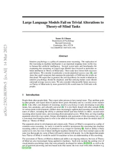 Large Language Models Fail on Trivial Alterations to Theory-of-Mind
  Tasks