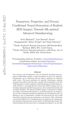Parameters, Properties, and Process: Conditional Neural Generation of
  Realistic SEM Imagery Towards ML-assisted Advanced Manufacturing