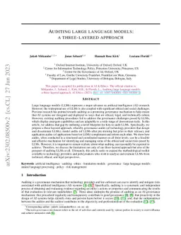 Auditing large language models: a three-layered approach