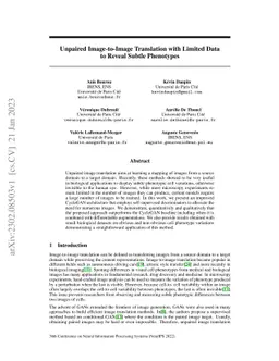 Unpaired Image-to-Image Translation with Limited Data to Reveal Subtle
  Phenotypes