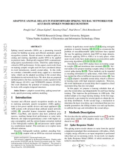 Adaptive Axonal Delays in feedforward spiking neural networks for
  accurate spoken word recognition